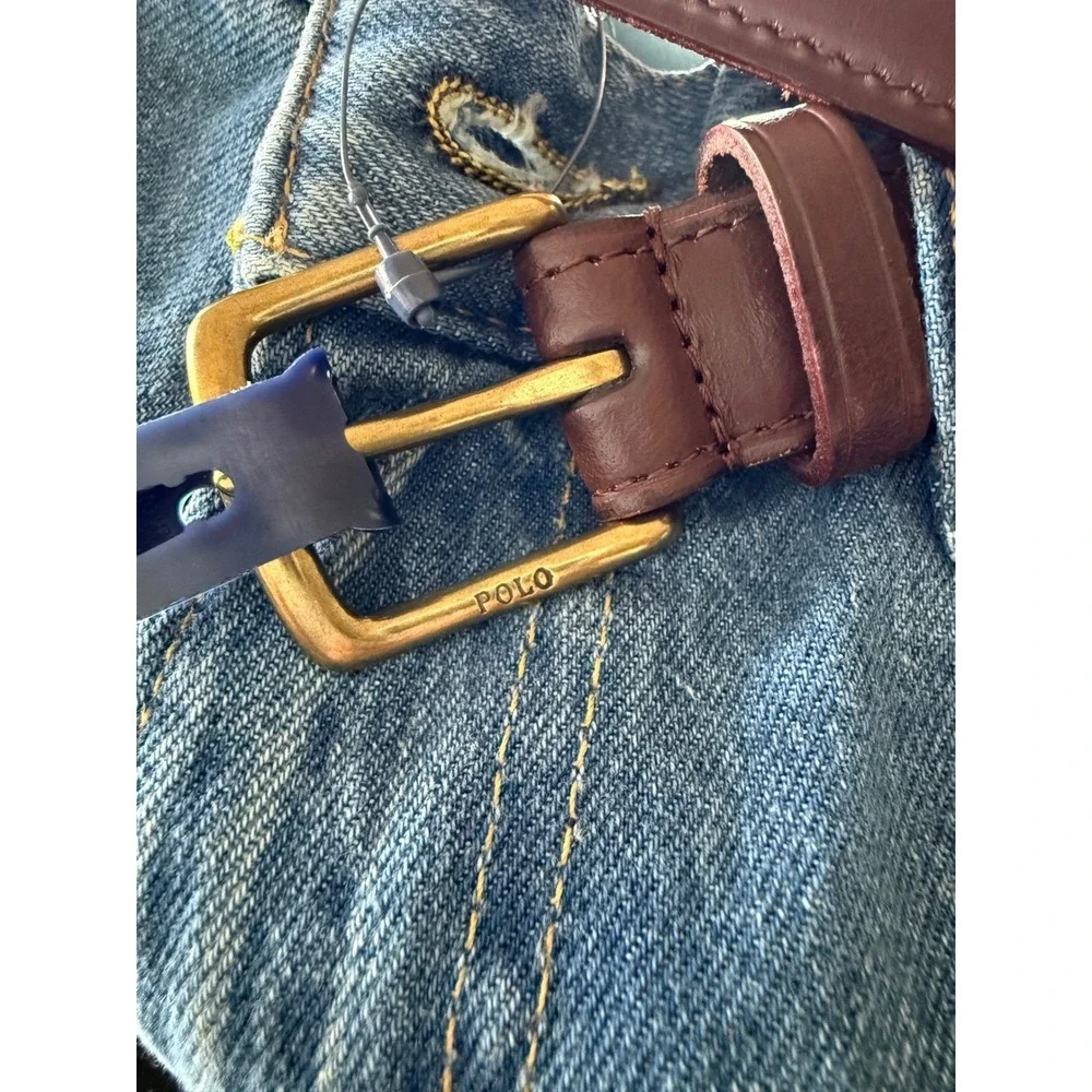 Polo Ralph Lauren Mens Polo Bear‎ Silk Leather Belt Navy Red Stripe Size 42 NEW